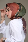Afvente Mermer Desen Bronz Pamuk Eşarp - 4