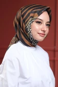 Afvente Zebra Desen Altın Pamuk Eşarp - 4