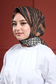 Afvente Zebra Desen Altın Pamuk Eşarp - 1