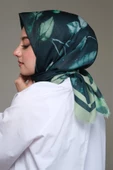 Afvente Yaprak Desen Yeşil Pamuk Eşarp thumbnail 1