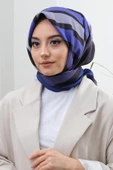 Afvente Çizgili Desen Mavi Pamuk Eşarp thumbnail 4