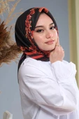 Afvente Çiçek Desen Kırmızı Pamuk Eşarp - 3