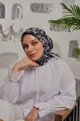 Afvente Çiçek Desen Gri Soft Pamuk Eşarp - 3