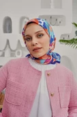 Afvente Yaprak Desen Mavi Soft Pamuk Eşarp - 3
