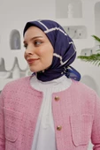 Afvente Geometrik Desen Koyu Mavi Soft Pamuk Eşarp - 1