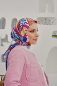 Afvente Yaprak Desen Mavi Soft Pamuk Eşarp - 2