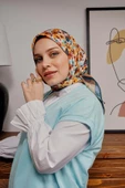 Afvente Çiçek Desen Sarı Soft Pamuk Eşarp - 4