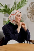 Afvente Geometrik Desen Açık Gri Soft Pamuk Eşarp - 1