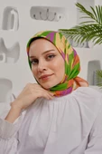 Afvente Yaprak Desen Yeşil Soft Pamuk Eşarp thumbnail 3