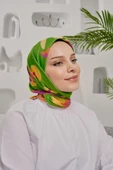 Afvente Yaprak Desen Yeşil Soft Pamuk Eşarp thumbnail 2