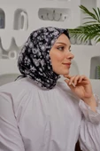Afvente Çiçek Desen Gri Soft Pamuk Eşarp - 1
