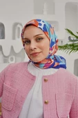 Afvente Yaprak Desen Mavi Soft Pamuk Eşarp - 1