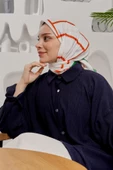 Afvente Geometrik Desen Açık Gri Soft Pamuk Eşarp - 3