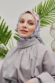 Afvente Çiçek Desen Koyu Gri Soft Pamuk Eşarp - 2