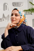 Afvente Yaprak Desen SArı Soft Pamuk Eşarp - 3