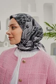 Afvente Yaprak Desen Gri Soft Pamuk Eşarp - 3