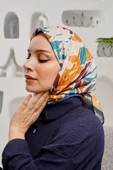 Afvente Yaprak Desen SArı Soft Pamuk Eşarp - 1