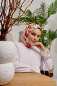 Afvente Yaprak Desen Kırmızı Soft Pamuk Eşarp - 3