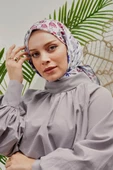 Afvente Çiçek Desen Koyu Gri Soft Pamuk Eşarp - 1