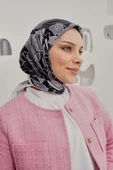 Afvente Yaprak Desen Gri Soft Pamuk Eşarp - 1