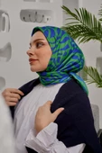 Afvente Yaprak Desen Yeşil Soft Pamuk Eşarp - 4