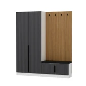 Minar Kale Dekor Panel 2 Kpk 2 Bölme Raf Port + Ayakkabılık Minderli Byz Mbrn Çizgili Antr - 6