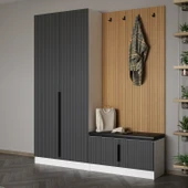 Minar Kale Dekor Panel 2 Kpk 2 Bölme Raf Port + Ayakkabılık Minderli Byz Mbrn Çizgili Antr - 3