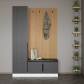 Minar Kale Dekor Panel 1 Kpk 1 Bölme Raf Port + Ayakkabılık Minderli Byz Mbrn Çizgili Antr thumbnail 1