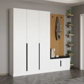 Minar Kale Dekor Panel 3 Kpk 1 Bölme Raf Port + Ayakkabılık Minderli Byz Mbrn Çizgili Byz - 2