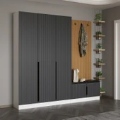 Minar Kale Dekor Panel 3 Kpk 1 Bölme Raf Port + Ayakkabılık Minderli Byz Mbrn Çizgili Antr - 2
