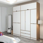 Minar Elina 5 Kapaklı Dolap + Yüklük Dore Beyaz thumbnail 3