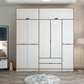 Minar Elina 5 Kapaklı Dolap + Yüklük Dore Beyaz thumbnail 1