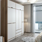 Minar Elina 5 Kapaklı Dolap + Yüklük Dore Beyaz thumbnail 4