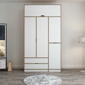 Minar Elina 3 Kapaklı Dolap + Yüklük Dore Beyaz thumbnail 1