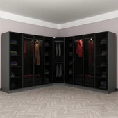 Minar Kale 190 9 Füme Cam Kapaklı 4Ç Köşe Dolap Antrasit Füme Cam thumbnail 3