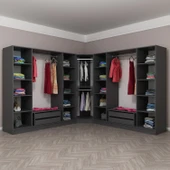 Minar Kale 190 9 Füme Cam Kapaklı 4Ç Köşe Dolap Antrasit Füme Cam thumbnail 5