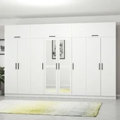 Minar Kale 8 Kapak 2 Aynalı 2 Çek Dolap & Yüklük Beyaz thumbnail 3