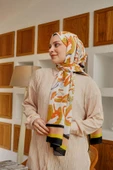 Afvente Yaprak Desen Hardal Soft Pamuk Şal - 3