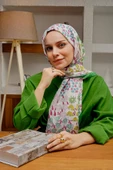 Afvente Çiçek Desen Yeşil Soft Pamuk Şal - 1