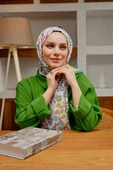 Afvente Çiçek Desen Yeşil Soft Pamuk Şal - 3