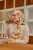 Afvente Yaprak Desen Hardal Soft Pamuk Şal - 5