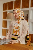 Afvente Yaprak Desen Hardal Soft Pamuk Şal - 2