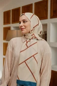 Afvente Geometrik Desen Krem Soft Pamuk Şal - 1
