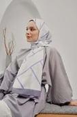 Afvente Geometrik Desen Beyaz Soft Pamuk Şal - 3