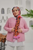 Afvente Tropikal Yaprak Desen Pembe Soft Pamuk Şal thumbnail 3