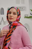 Afvente Tropikal Yaprak Desen Pembe Soft Pamuk Şal thumbnail 1