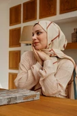 Afvente Geometrik Desen Krem Soft Pamuk Şal - 2
