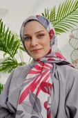 Afvente Tropikal Yaprak Desen Kırmızı Soft Pamuk Şal - 1