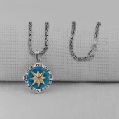 Turkuaz Taşlı Pusula 925 Ayar Erkek Gümüş Kolye thumbnail 1