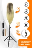 Kuaför Eğitim Mankeni Kahverengi/Platin + Demir Tripod + Masa Aparatı - 3'lü Set - 3